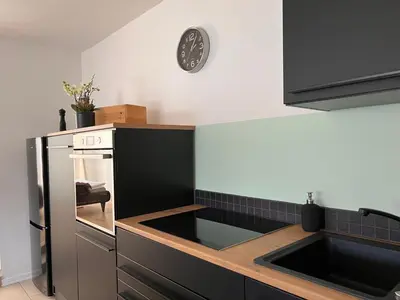 Küche/Küchenzeile in der Unterkunft Ferienwohnung Traunkirchen mit Seeblick